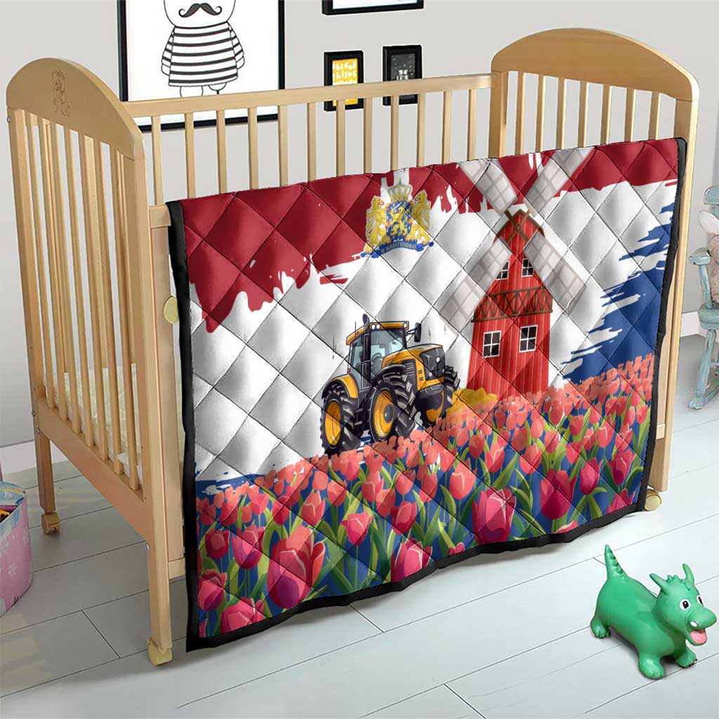 Netherlands Farm Landscape Quilt with Tractor and Tulips