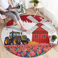Netherlands Farm Landscape Round Carpet with Tractor and Tulips
