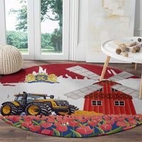 Netherlands Farm Landscape Round Carpet with Tractor and Tulips