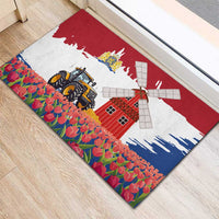 Netherlands Farm Landscape Rubber Doormat with Tractor and Tulips