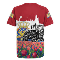 Netherlands Farm Landscape Rugby Jersey with Tractor and Tulips