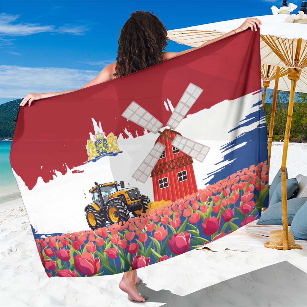 Netherlands Farm Landscape Sarong with Tractor and Tulips