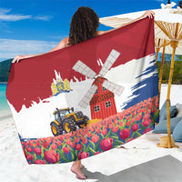 Netherlands Farm Landscape Sarong with Tractor and Tulips