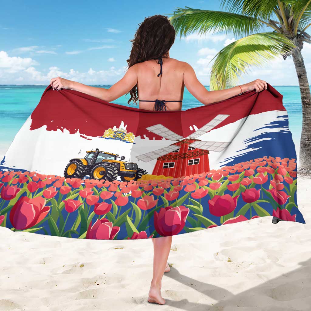 Netherlands Farm Landscape Sarong with Tractor and Tulips