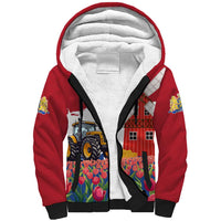 Netherlands Farm Landscape Sherpa Hoodie with Tractor and Tulips