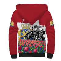Netherlands Farm Landscape Sherpa Hoodie with Tractor and Tulips