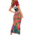 Netherlands Farm Landscape Short Sleeve Bodycon Dress with Tractor and Tulips
