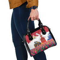 Netherlands Farm Landscape Shoulder Handbag with Tractor and Tulips