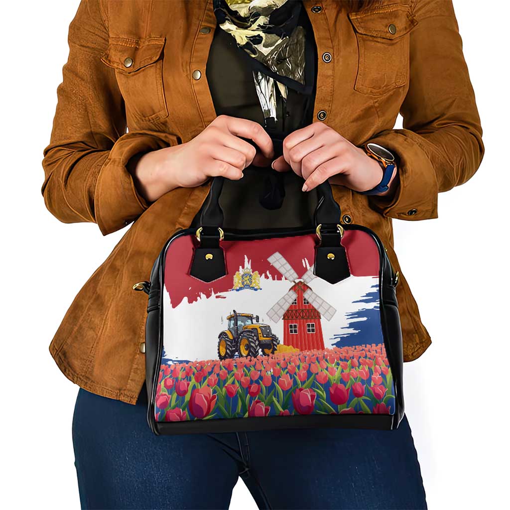 Netherlands Farm Landscape Shoulder Handbag with Tractor and Tulips