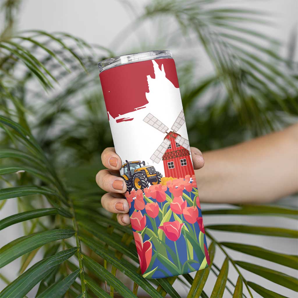 Netherlands Farm Landscape Skinny Tumbler with Tractor and Tulips