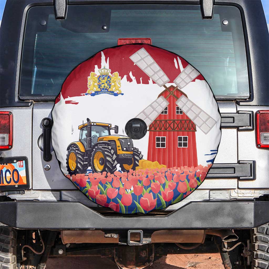 Netherlands Farm Landscape Spare Tire Cover with Tractor and Tulips