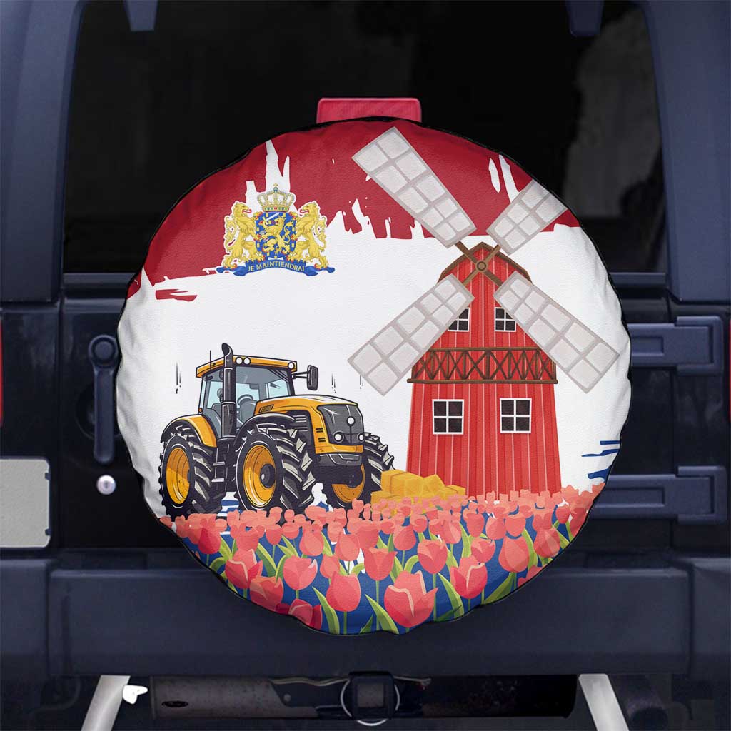 Netherlands Farm Landscape Spare Tire Cover with Tractor and Tulips