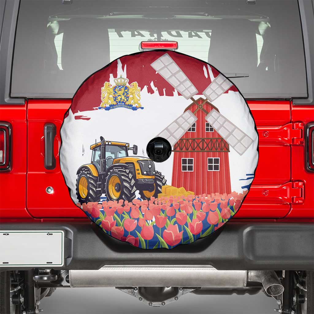 Netherlands Farm Landscape Spare Tire Cover with Tractor and Tulips