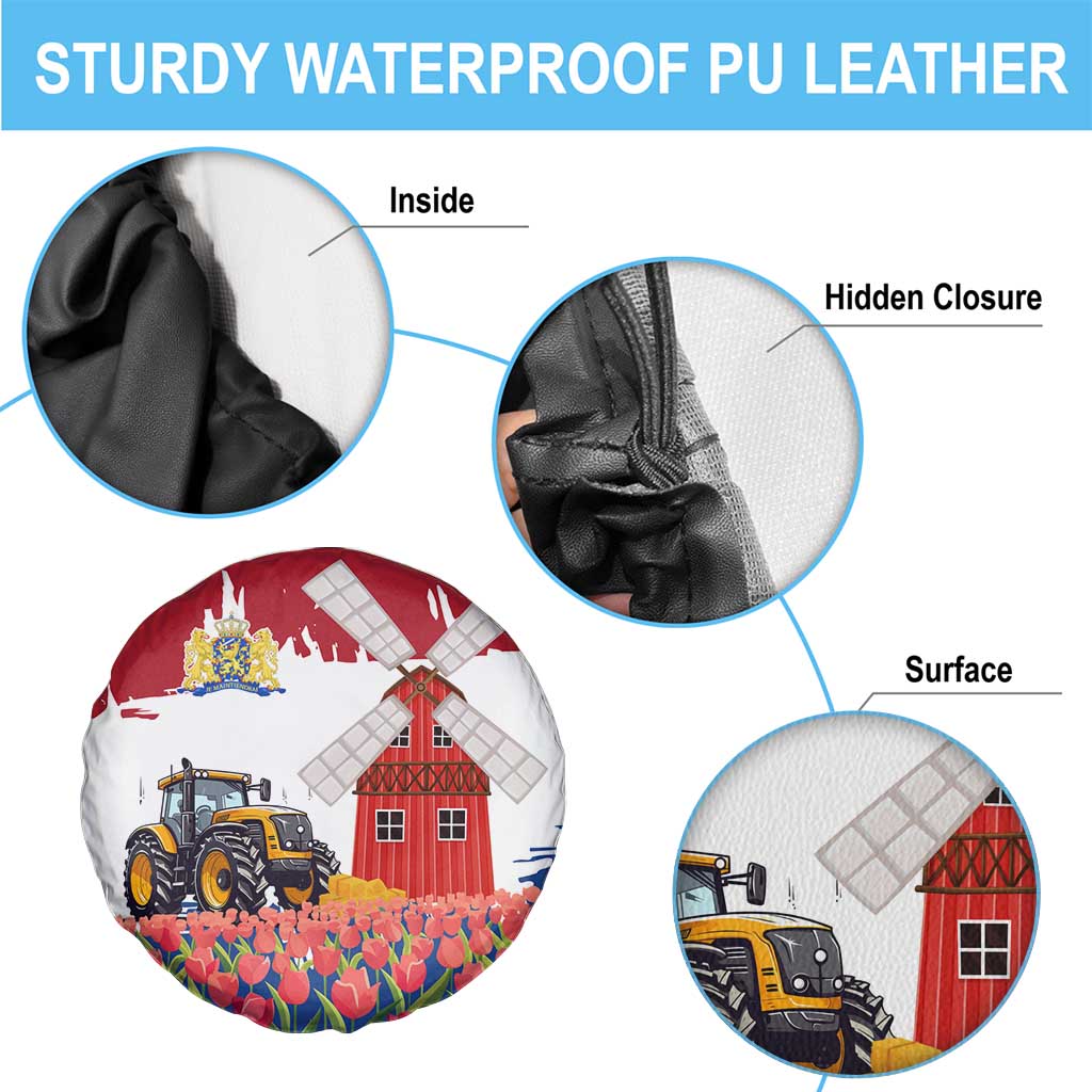 Netherlands Farm Landscape Spare Tire Cover with Tractor and Tulips