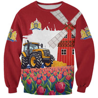 Netherlands Farm Landscape Sweatshirt with Tractor and Tulips