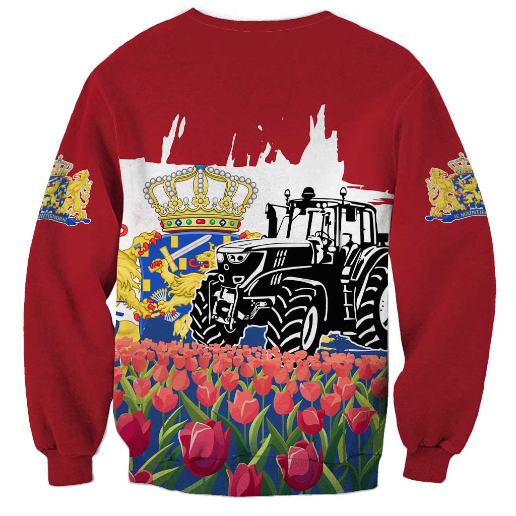 Netherlands Farm Landscape Sweatshirt with Tractor and Tulips