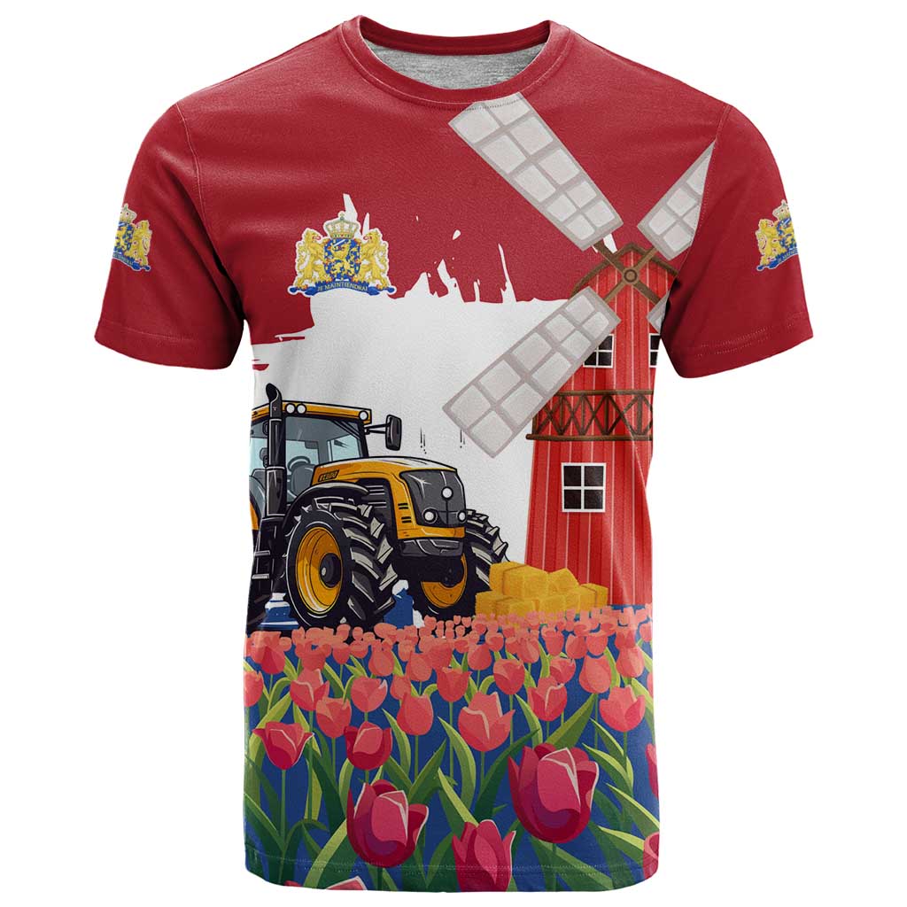 Netherlands Farm Landscape T Shirt with Tractor and Tulips
