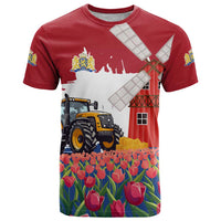 Netherlands Farm Landscape T Shirt with Tractor and Tulips