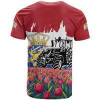 Netherlands Farm Landscape T Shirt with Tractor and Tulips