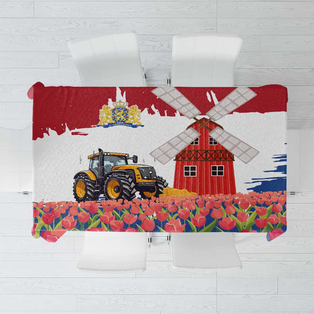 Netherlands Farm Landscape Tablecloth with Tractor and Tulips