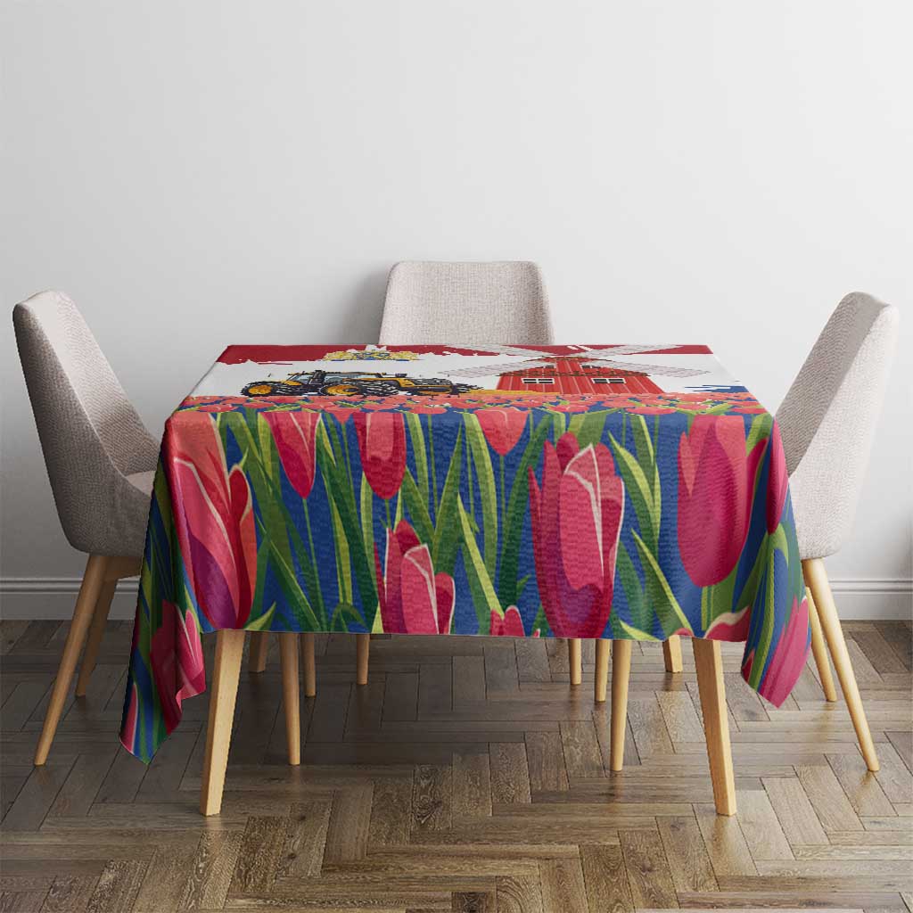 Netherlands Farm Landscape Tablecloth with Tractor and Tulips