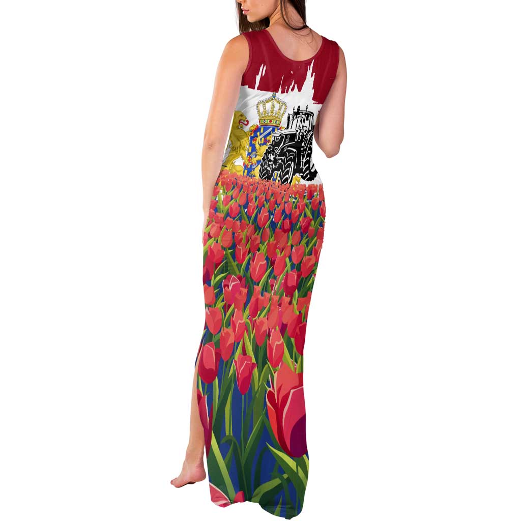 Netherlands Farm Landscape Tank Maxi Dress with Tractor and Tulips