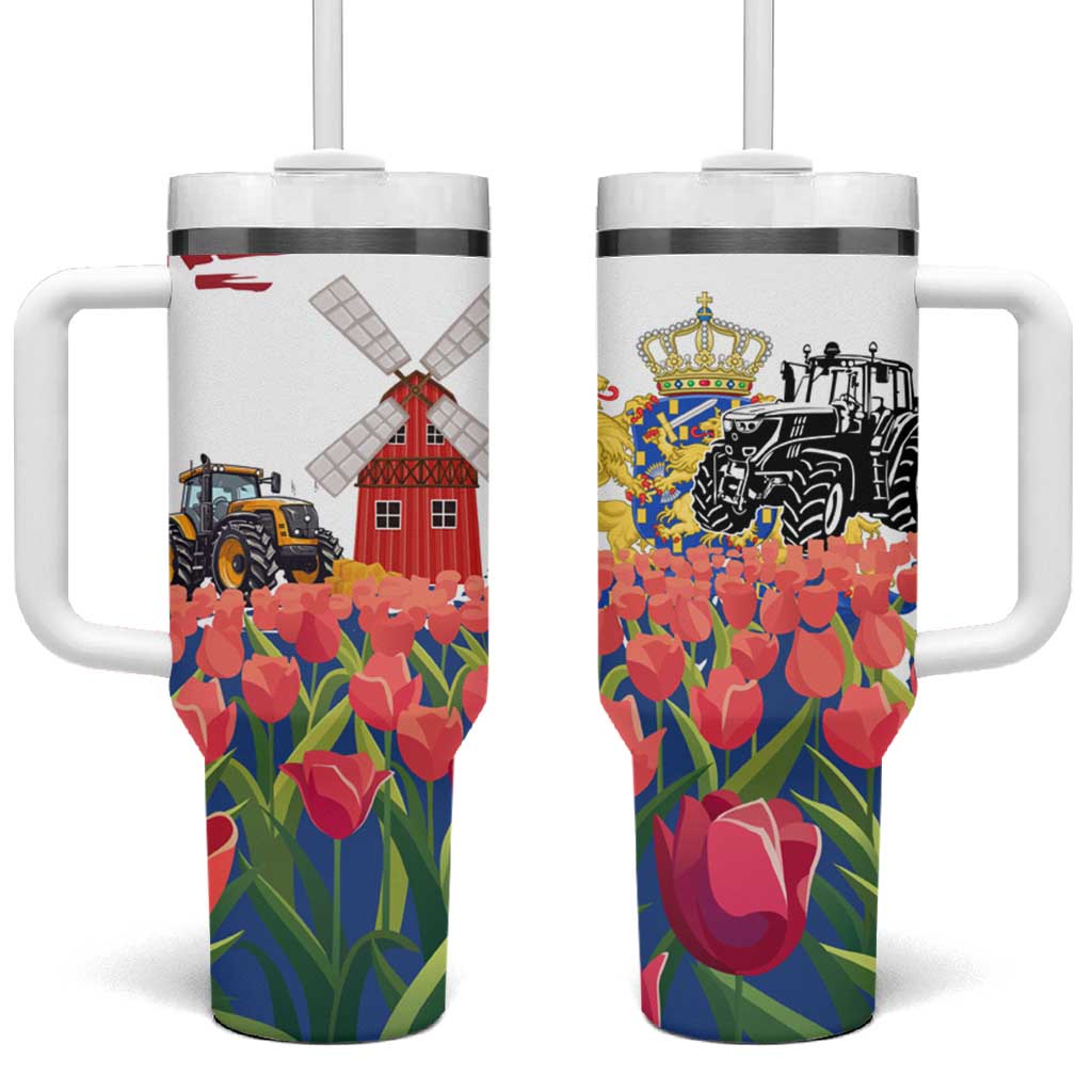 Netherlands Farm Landscape Tumbler With Handle with Tractor and Tulips