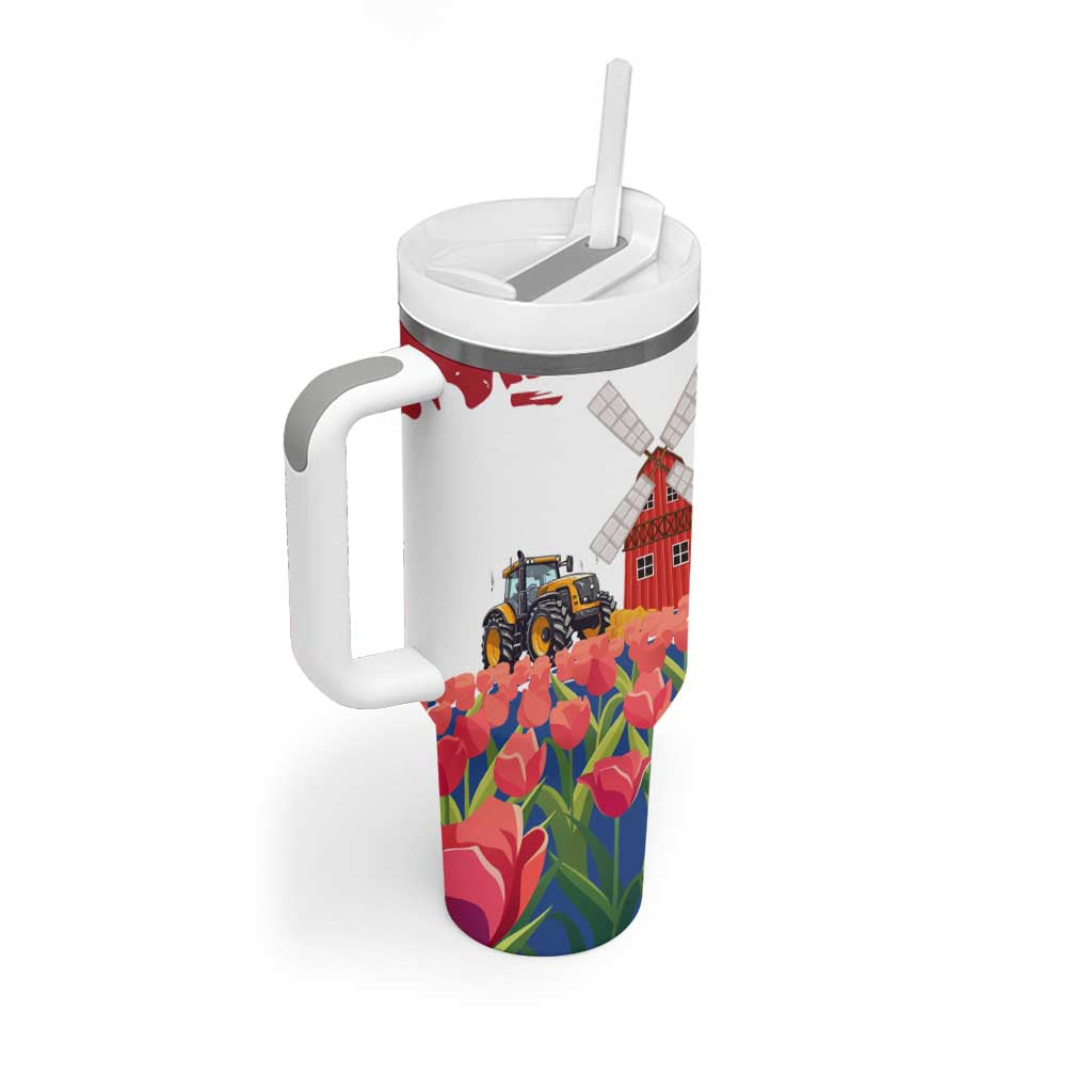 Netherlands Farm Landscape Tumbler With Handle with Tractor and Tulips