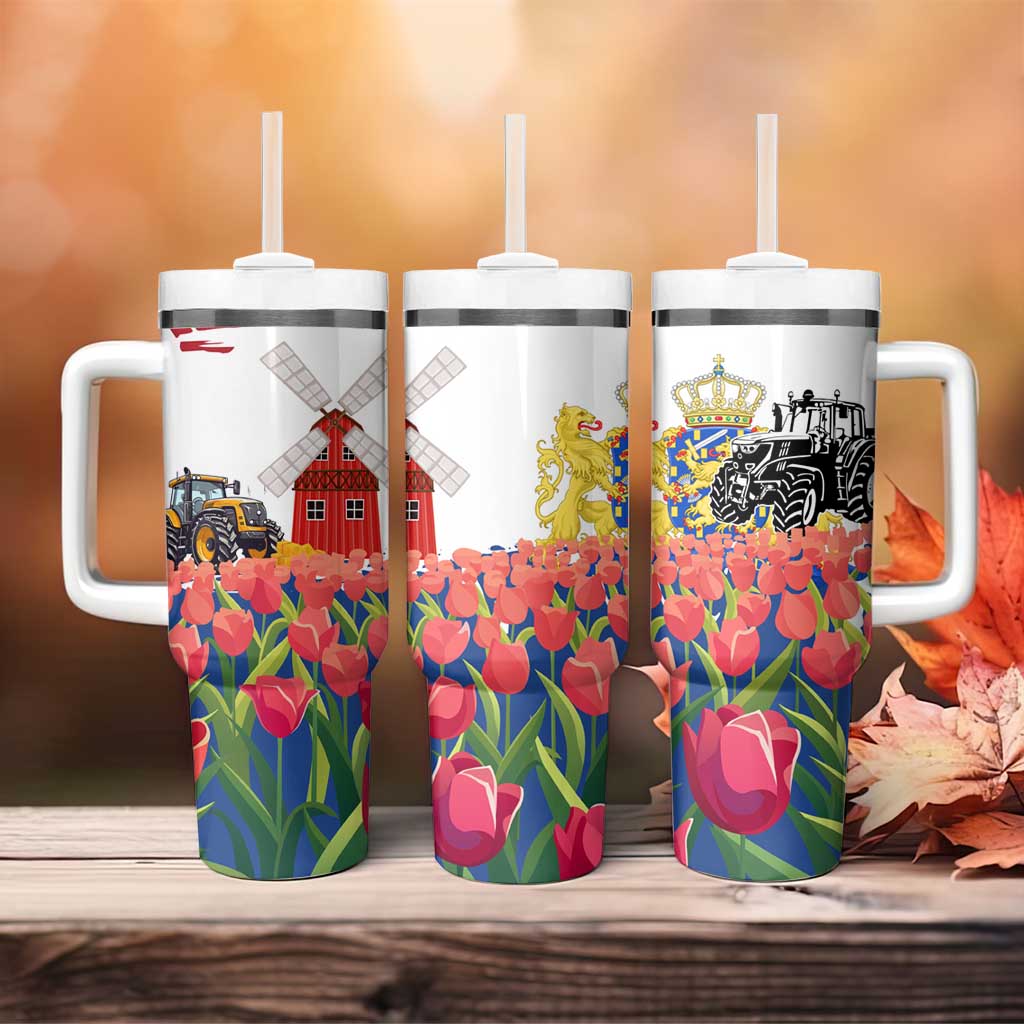 Netherlands Farm Landscape Tumbler With Handle with Tractor and Tulips