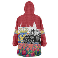 Netherlands Farm Landscape Wearable Blanket Hoodie with Tractor and Tulips