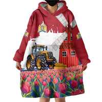 Netherlands Farm Landscape Wearable Blanket Hoodie with Tractor and Tulips