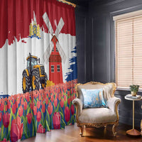 Netherlands Farm Landscape Window Curtain with Tractor and Tulips