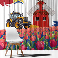 Netherlands Farm Landscape Window Curtain with Tractor and Tulips