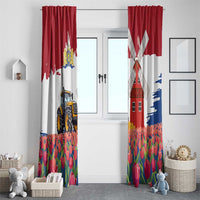 Netherlands Farm Landscape Window Curtain with Tractor and Tulips