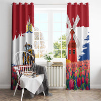 Netherlands Farm Landscape Window Curtain with Tractor and Tulips