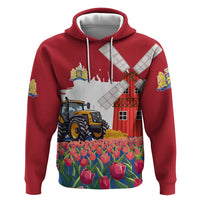 Netherlands Farm Landscape Zip Hoodie with Tractor and Tulips