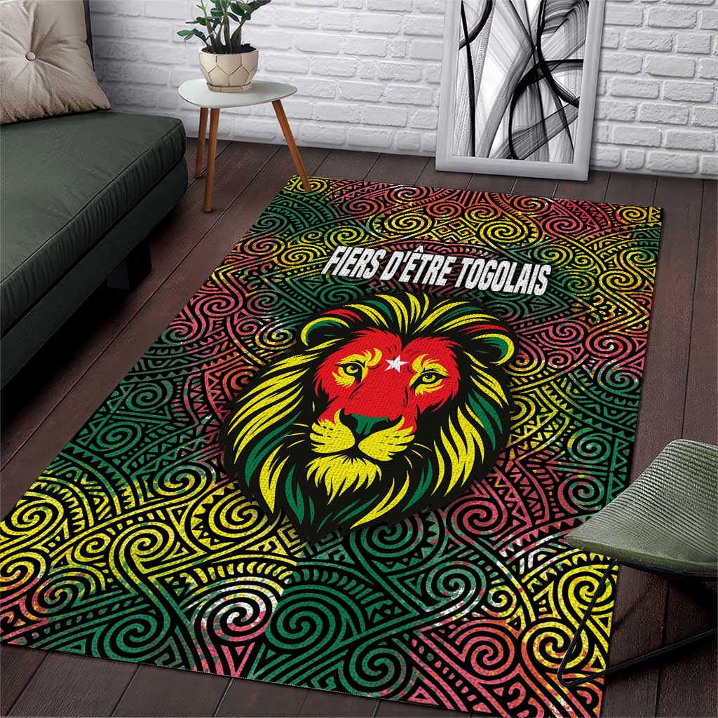 Togo Area Rug with Red Lion Head Design and Traditional African Pattern