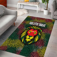 Togo Area Rug with Red Lion Head Design and Traditional African Pattern