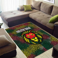 Togo Area Rug with Red Lion Head Design and Traditional African Pattern