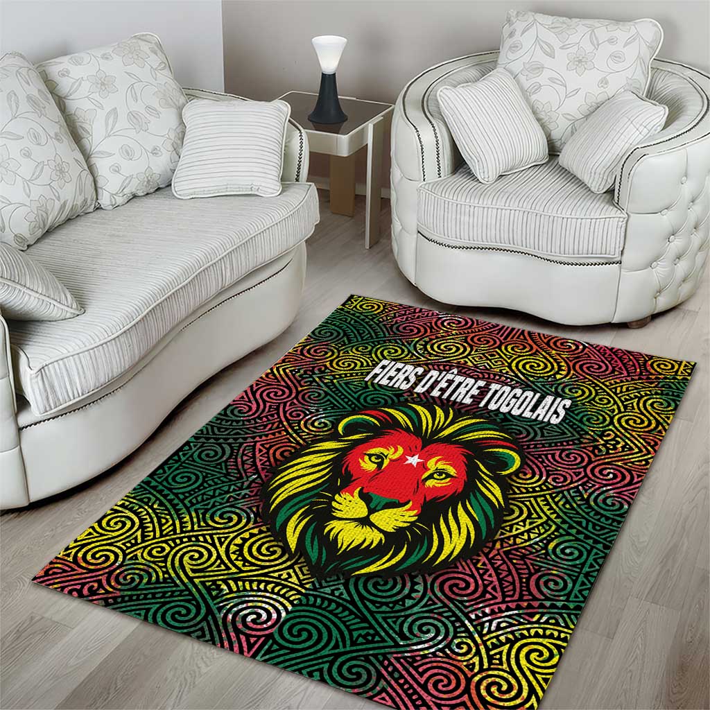 Togo Area Rug with Red Lion Head Design and Traditional African Pattern