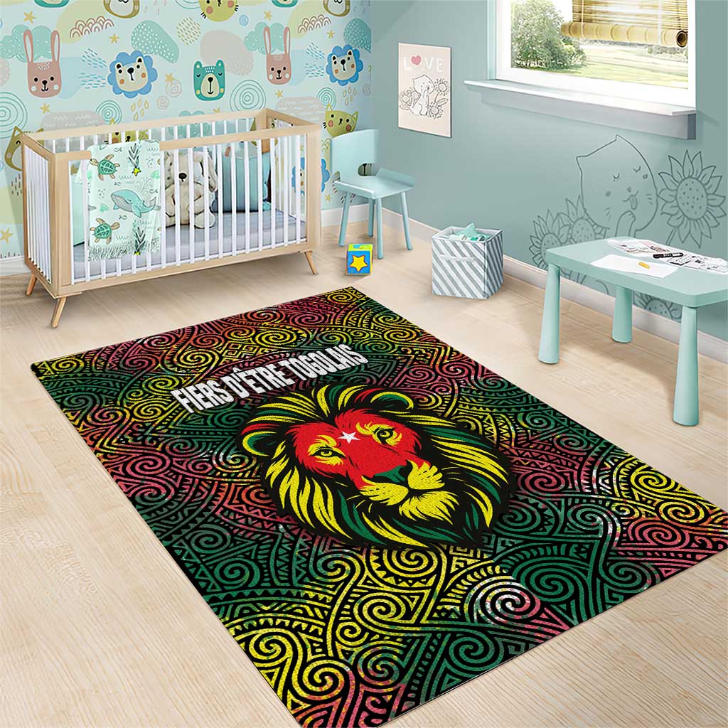 Togo Area Rug with Red Lion Head Design and Traditional African Pattern