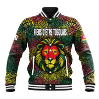 Togo Baseball Jacket with Red Lion Head Design and Traditional African Pattern