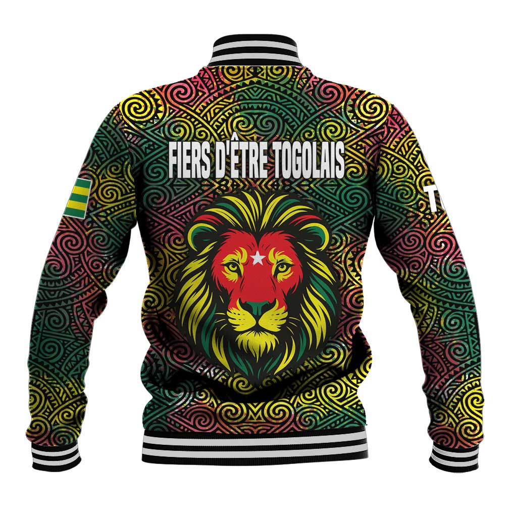 Togo Baseball Jacket with Red Lion Head Design and Traditional African Pattern