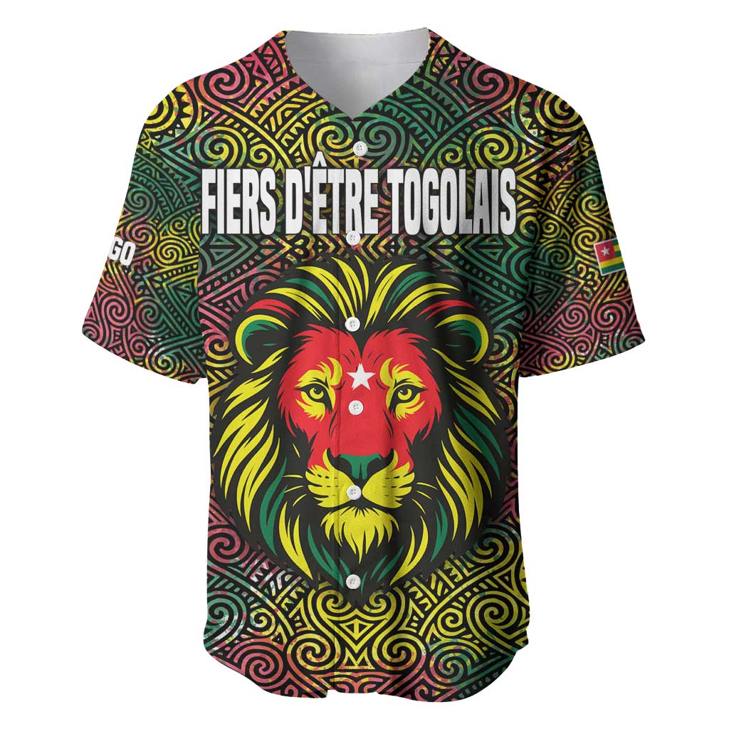 Togo Baseball Jersey with Red Lion Head Design and Traditional African Pattern
