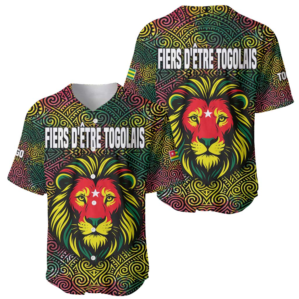 Togo Baseball Jersey with Red Lion Head Design and Traditional African Pattern