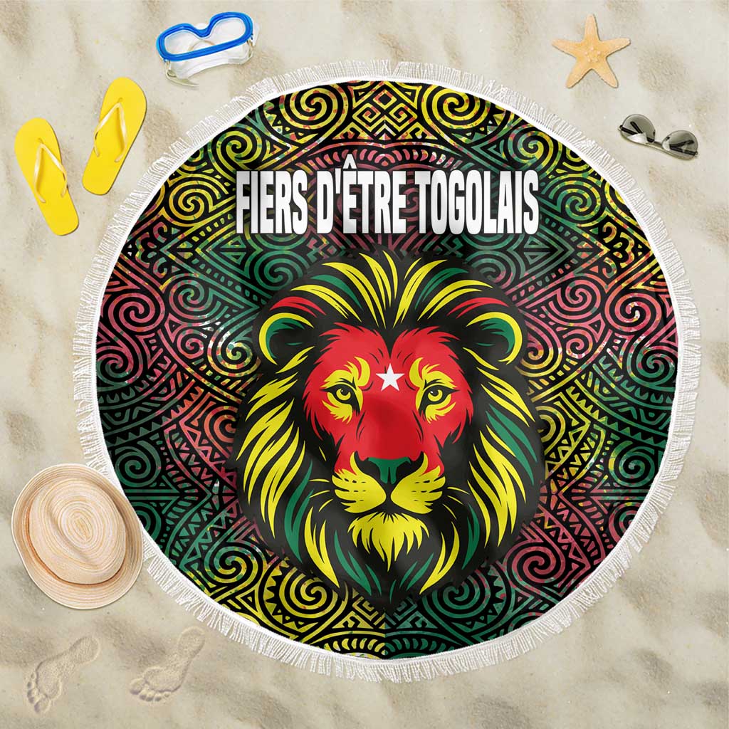 Togo Beach Blanket with Red Lion Head Design and Traditional African Pattern