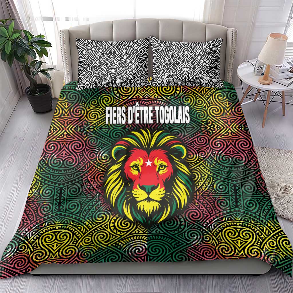 Togo Bedding Set with Red Lion Head Design and Traditional African Pattern