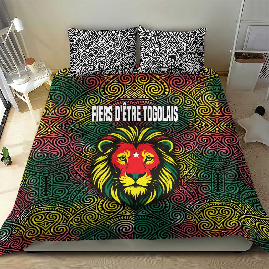 Togo Bedding Set with Red Lion Head Design and Traditional African Pattern