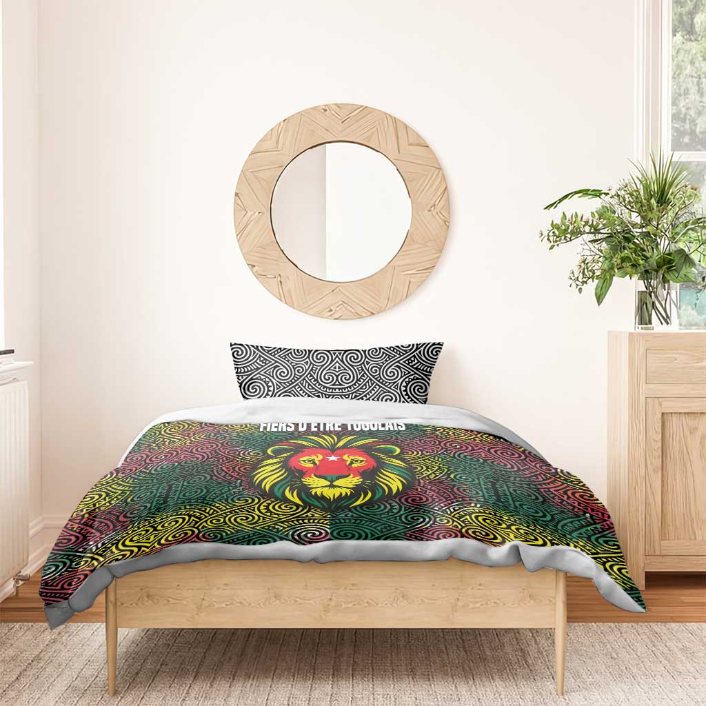 Togo Bedding Set with Red Lion Head Design and Traditional African Pattern