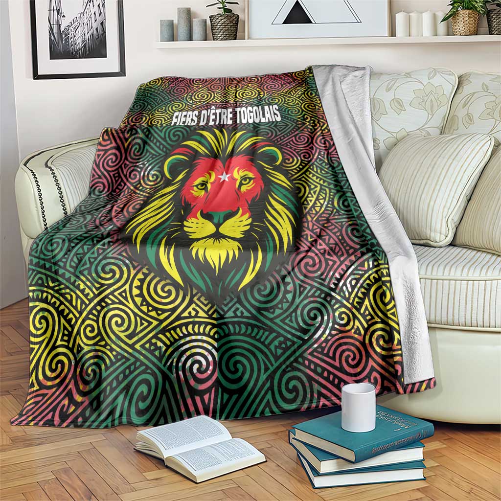 Togo Blanket with Red Lion Head Design and Traditional African Pattern